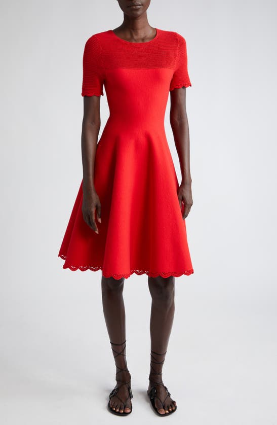 Shop Jason Wu Collection Mixed Media Cotton Fit & Flare Dress In Coral