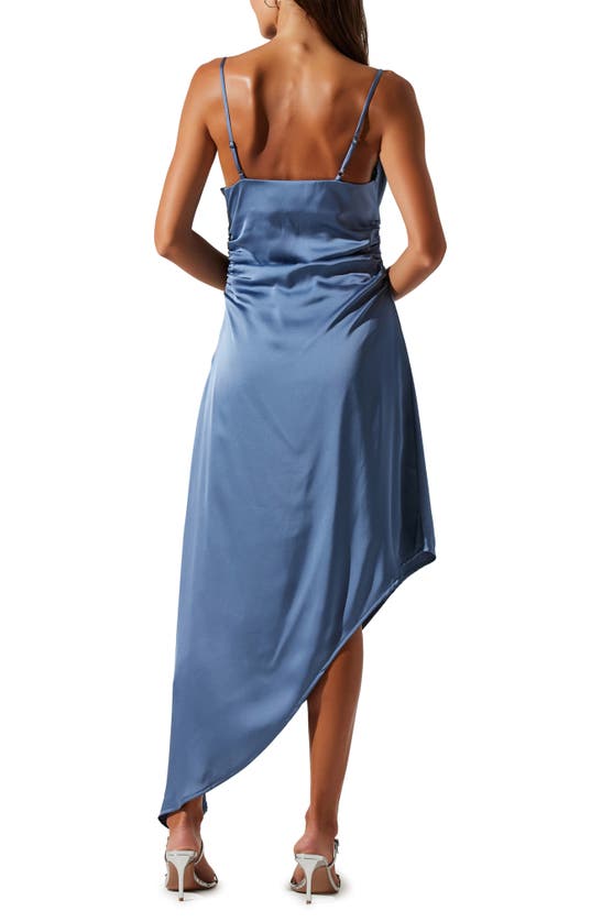 Shop Astr The Label Mirie Asymmetric Satin Dress In Slate Blue