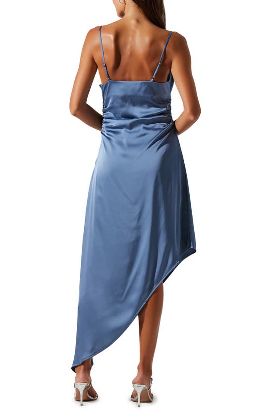 Astr Mirie Asymmetric Satin Dress In Slate Blue