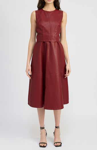 Elie Tahari The Heidi Belted Faux Leather Fit Flare Dress Nordstrom