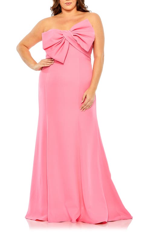 Bow Front Strapless Crepe Gown in Candy Pink