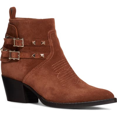 Valentino Garavani Rockstud Buckle Western Bootie, Brown