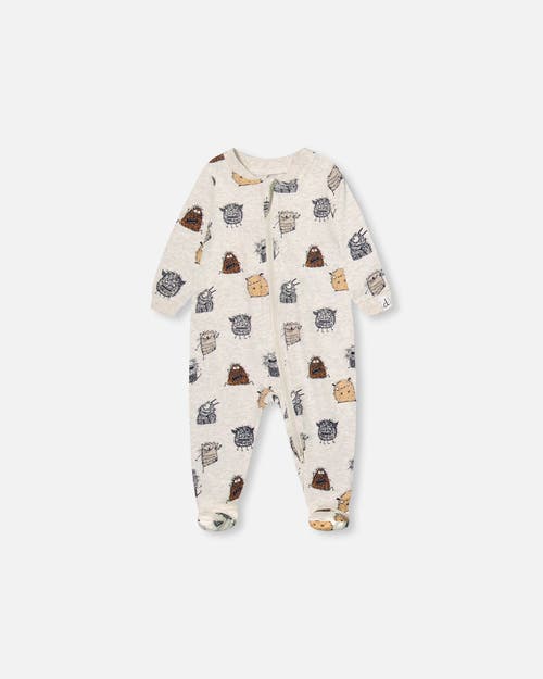 Deux Par Deux Baby Boy's Organic Cotton One Piece Pajama Heather Beige Printed Monsters in Heather Beige Monsters at Nordstrom, Size 3M