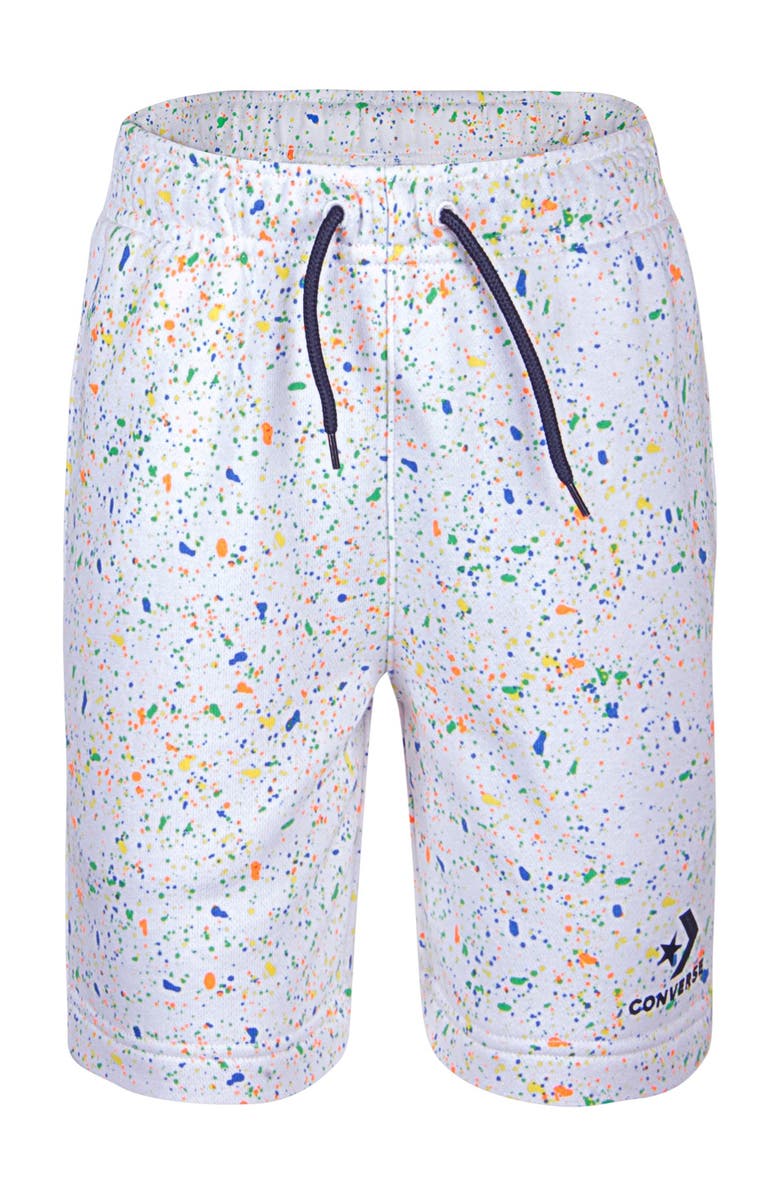 CONVERSE Splatter Paint Mesh Shorts, Main, color, 001WHITE
