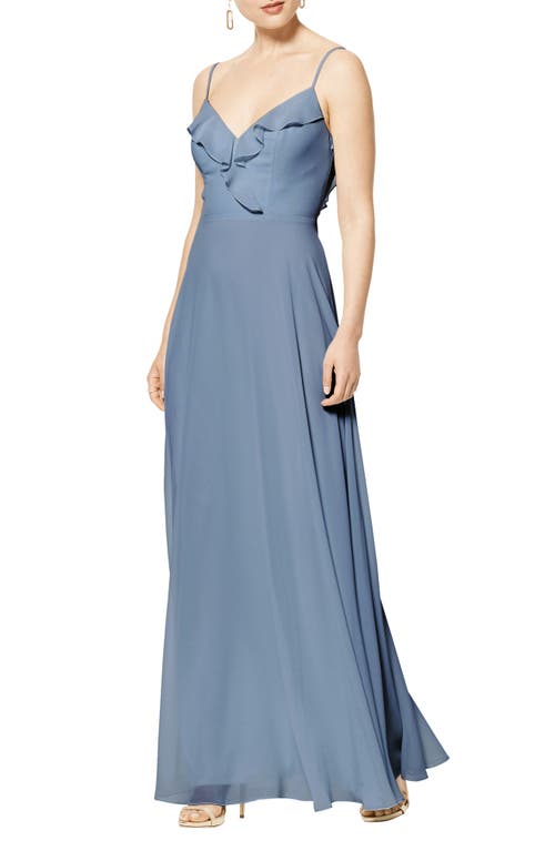 #Levkoff Lattice V-Back Chiffon Gown in Slate