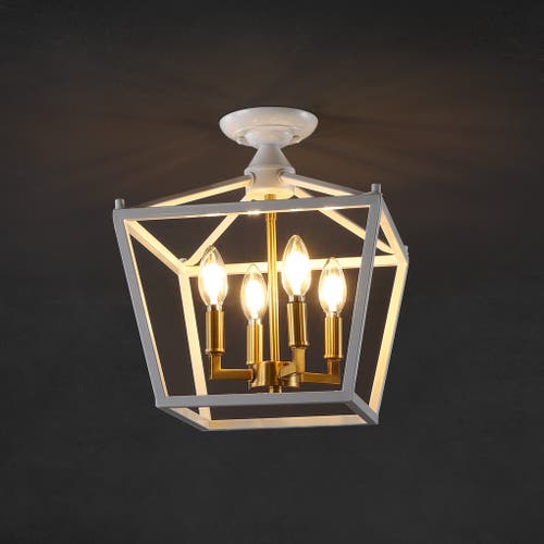 Jonathan Y Plains 4-light Iron Modern Farmhouse Led Flush Mount In White/brass Gold