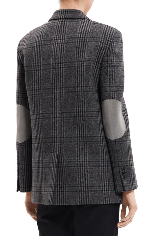 Theory Plaid Elbow Patch Recycled Wool Blend Jacket In Charcoal Multi - Qdy