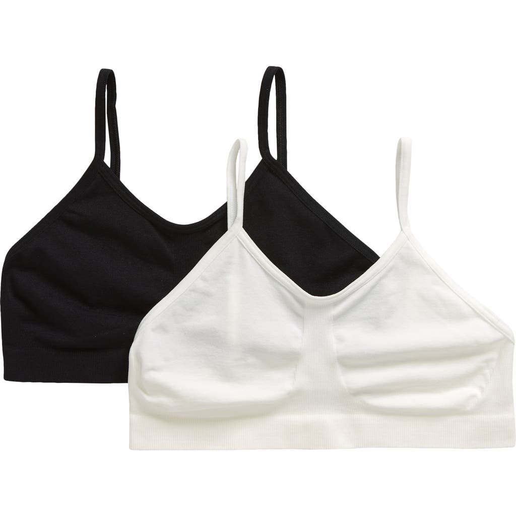 Nordstrom Kids' Assorted 2-pack Seamless Bralettes In Black- White Pack