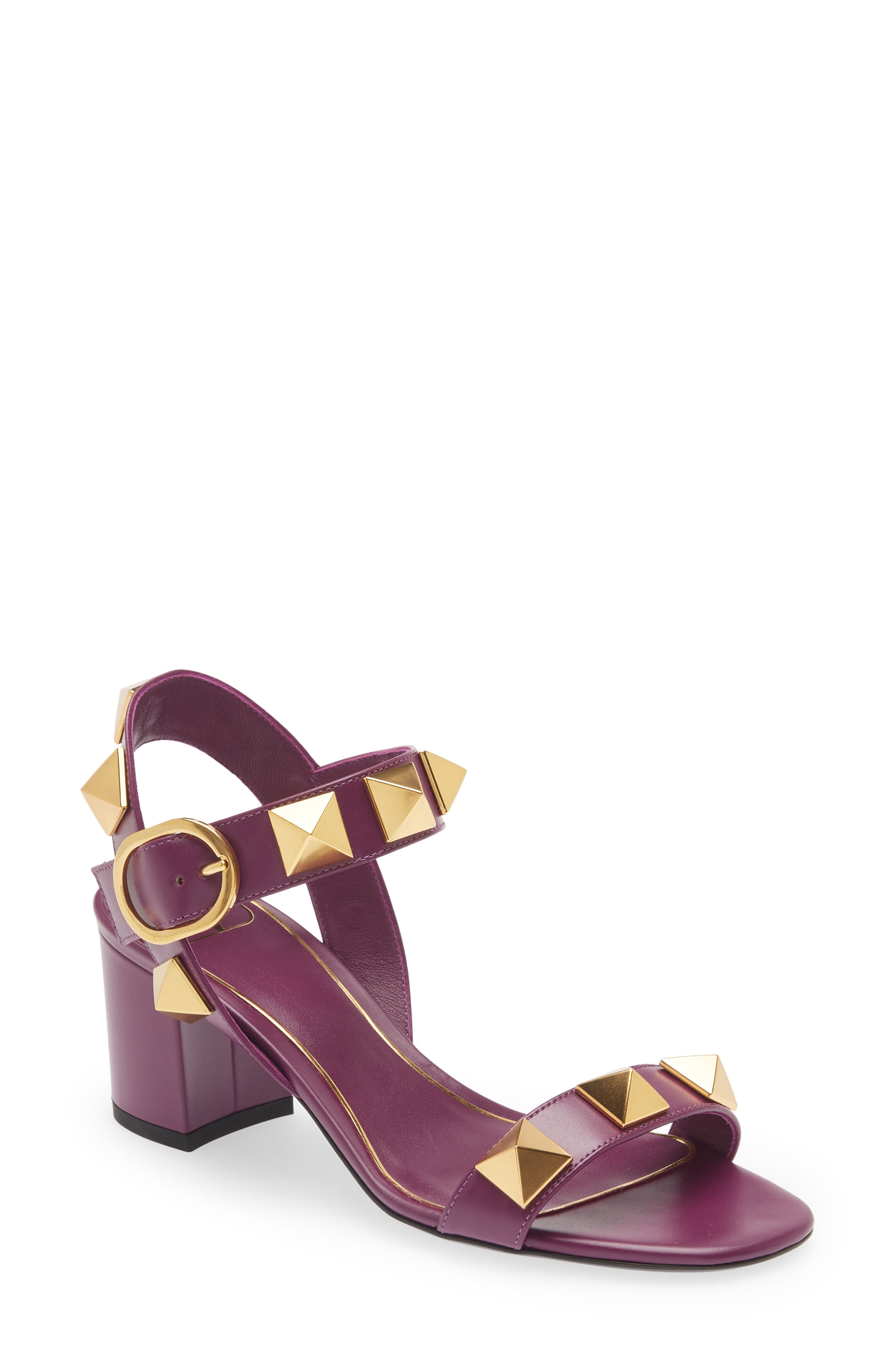 purple low heel sandals