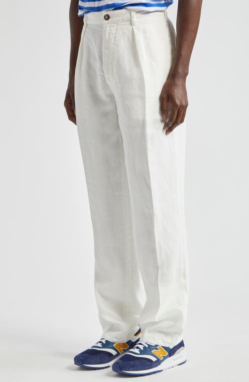 Shop Drake's Games Pleated Linen Pants In Oyster