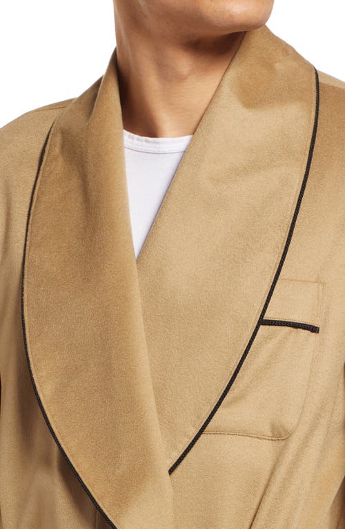 Shop Majestic International Woven Cashmere Robe In Cashew W/black Braid