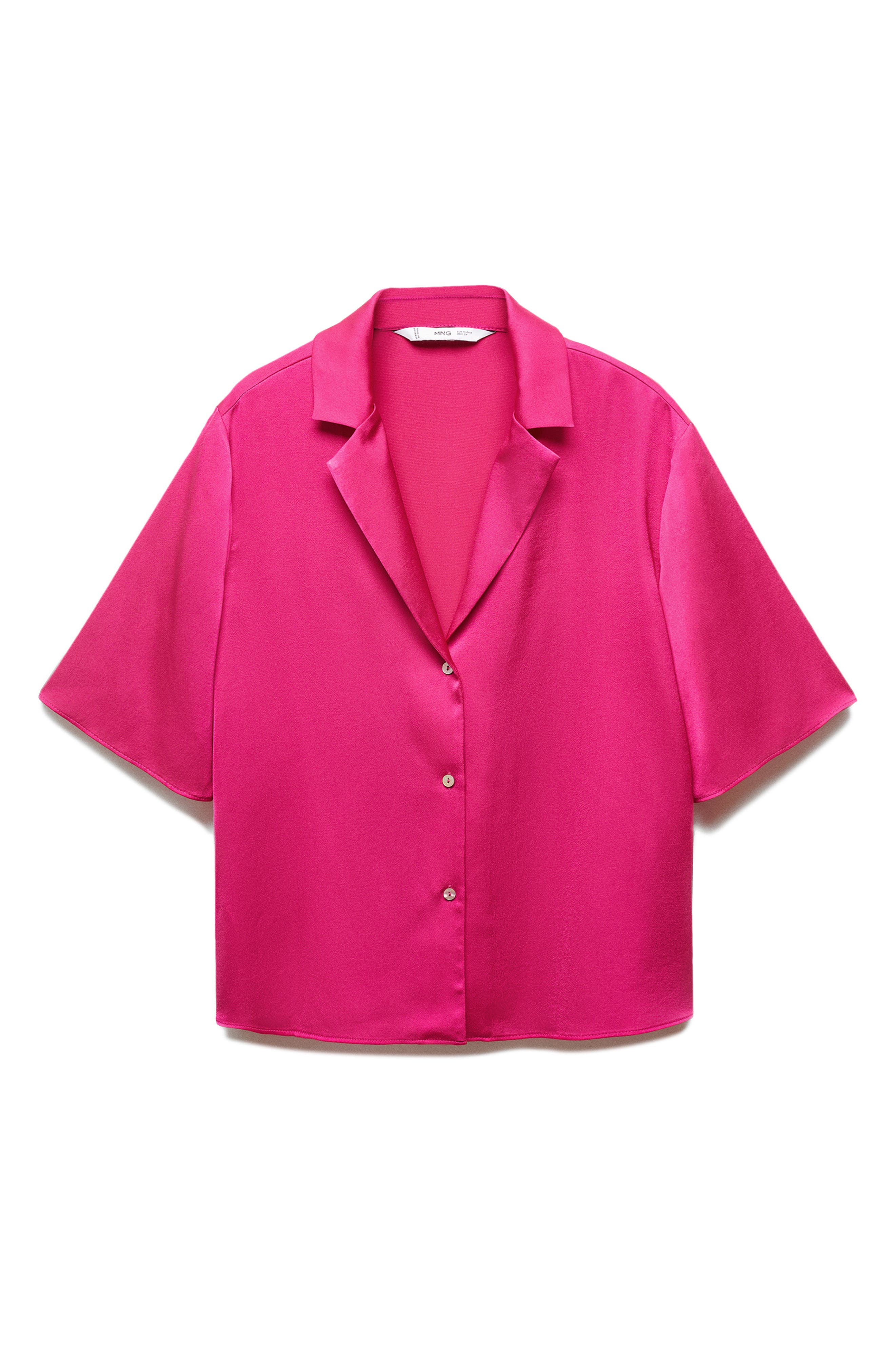 Mango Satin Camp Shirt In Fuchsia