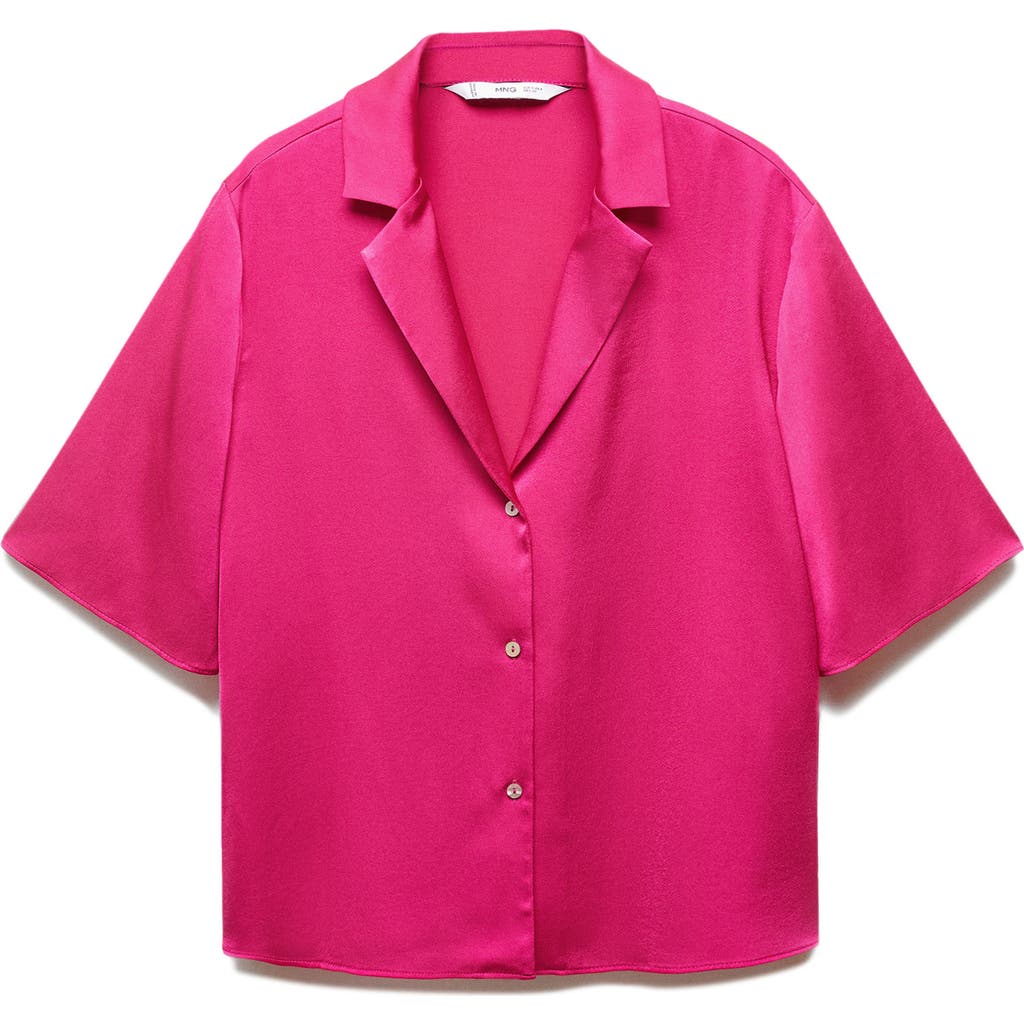 Mango Satin Camp Shirt In Fuchsia