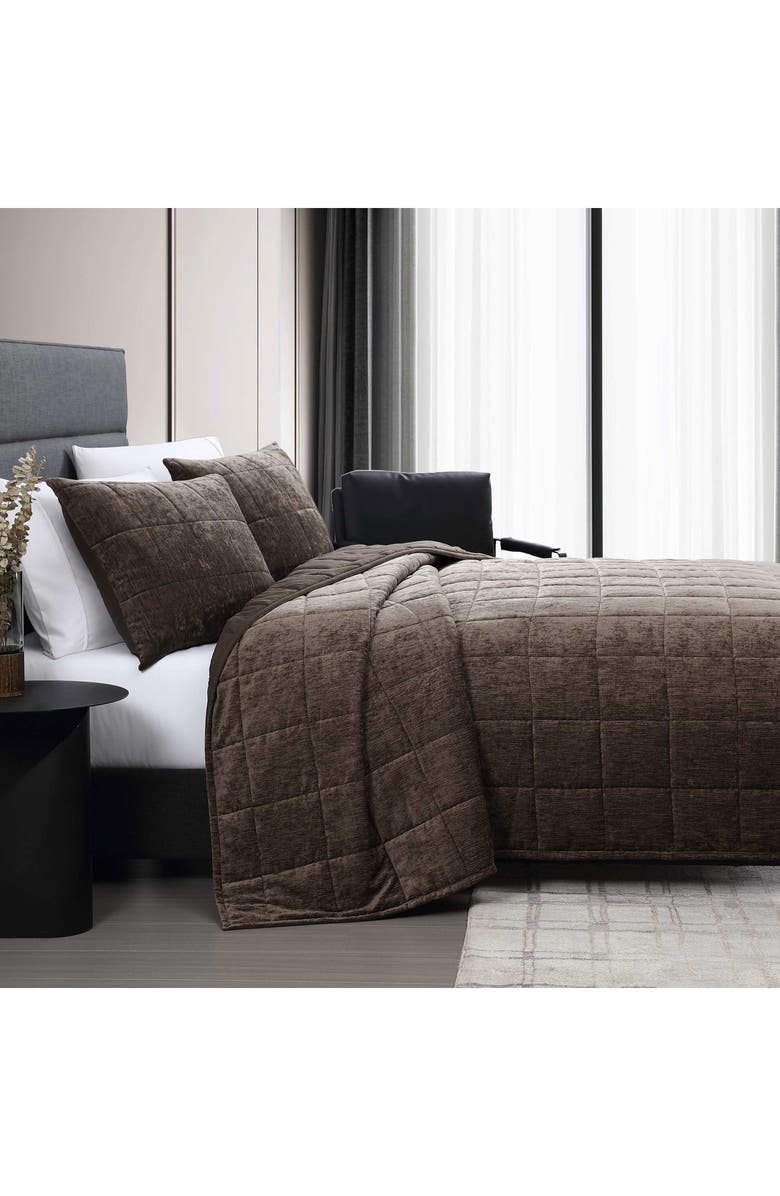 Vera Wang Solid Box Stitched Chenille Quilt & Shams Set, Alternate, color, Dark Brown