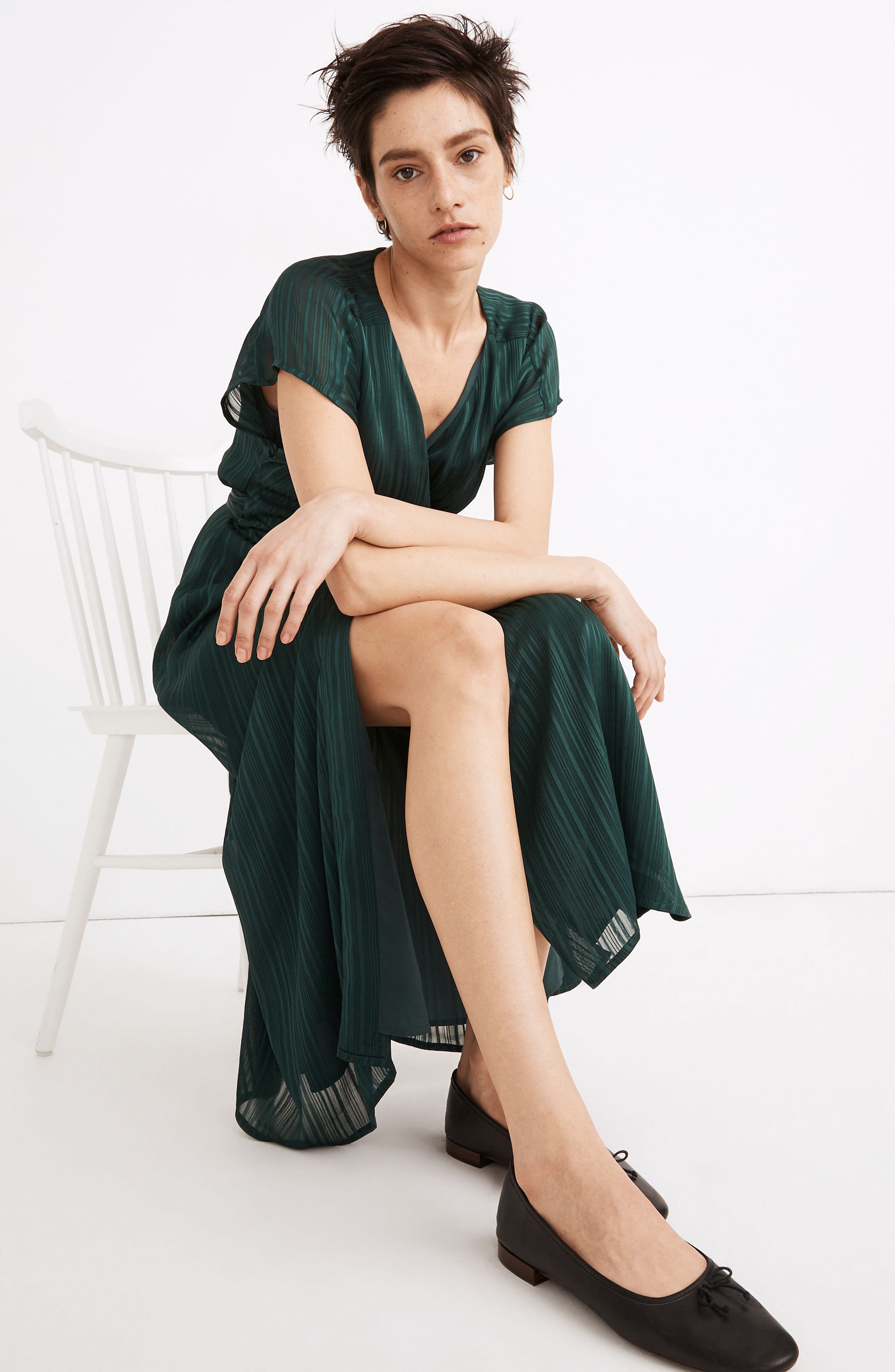 madewell striped satin midi dress