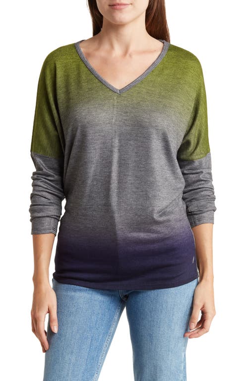 Shop Go Couture Open V-neck Spring Sweater In Grey/beetroot Purple/lime