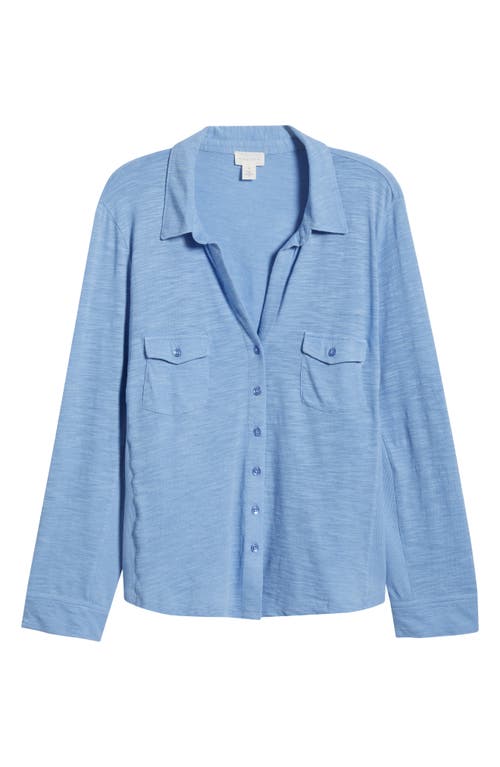 Shop Caslonr Caslon(r) Roll Sleeve Knit Button-up Shirt In Blue Cornflower