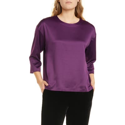Eileen Fisher Ballet Neck Satin Box Top, Purple