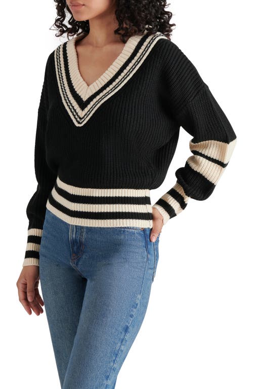 Shop Steve Madden Jen Stripe Trim Sweater In Black