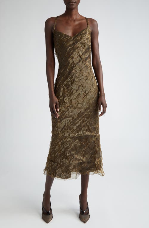 Jason Wu Collection Crinkle Metallic Bias Cut Organza Slipdress In Green