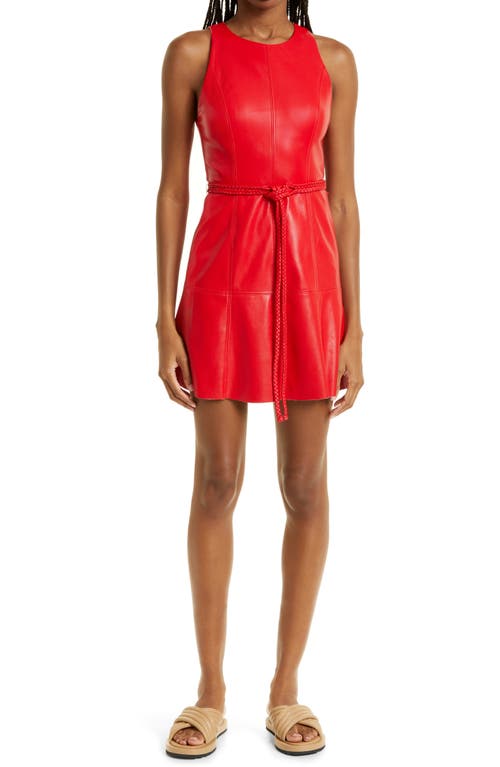 Alice + Olivia Leandra Belted Faux Leather Shift Dress in Perfect Ruby
