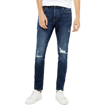 Topman Ripped Slim Fit Jeans, Blue