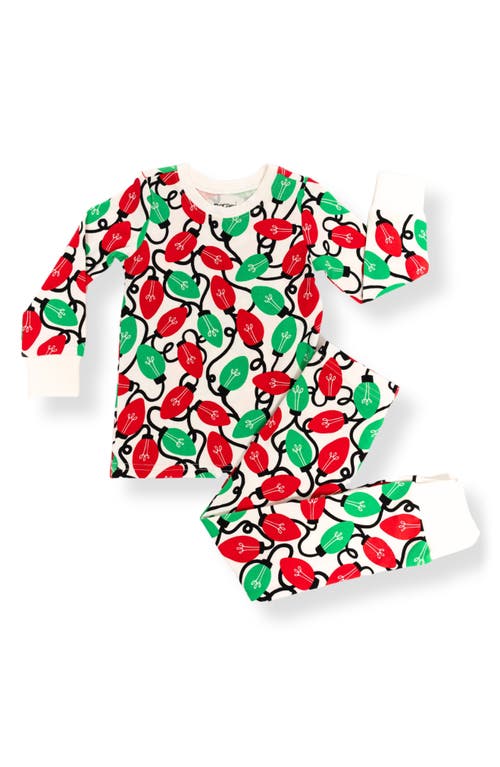 Norani Holiday Lights Fitted Two-Piece Stretch Organic Cotton Pajamas in Red/Green 