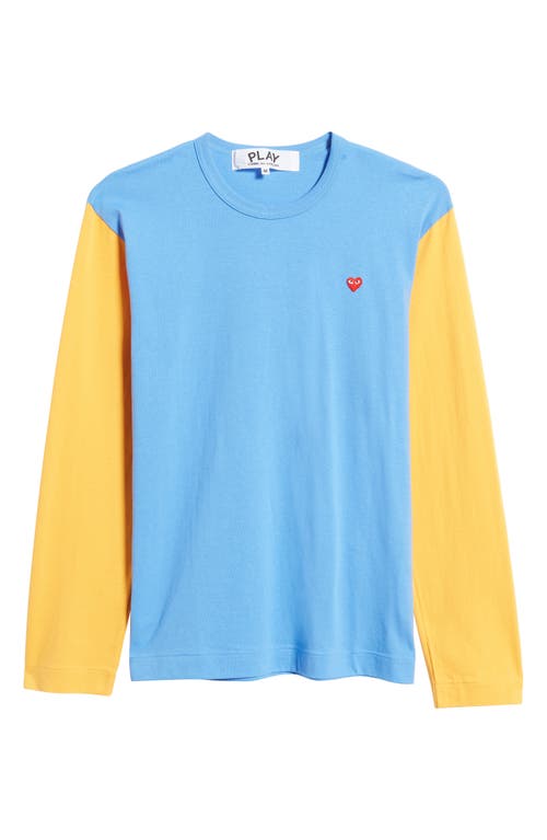 Shop Comme Des Garçons Play Colorblock Long Sleeve Cotton T-shirt In Blue/yellow