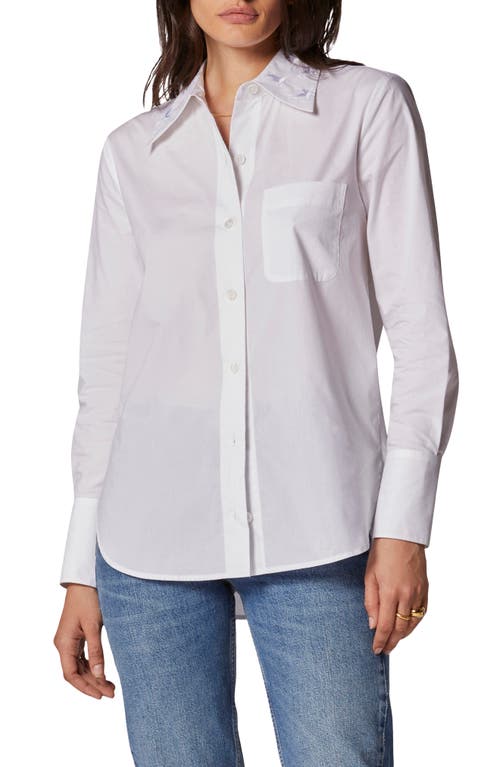 Equipment Quinne Embroidered Collar Cotton Button-Up Blouse in Bright White