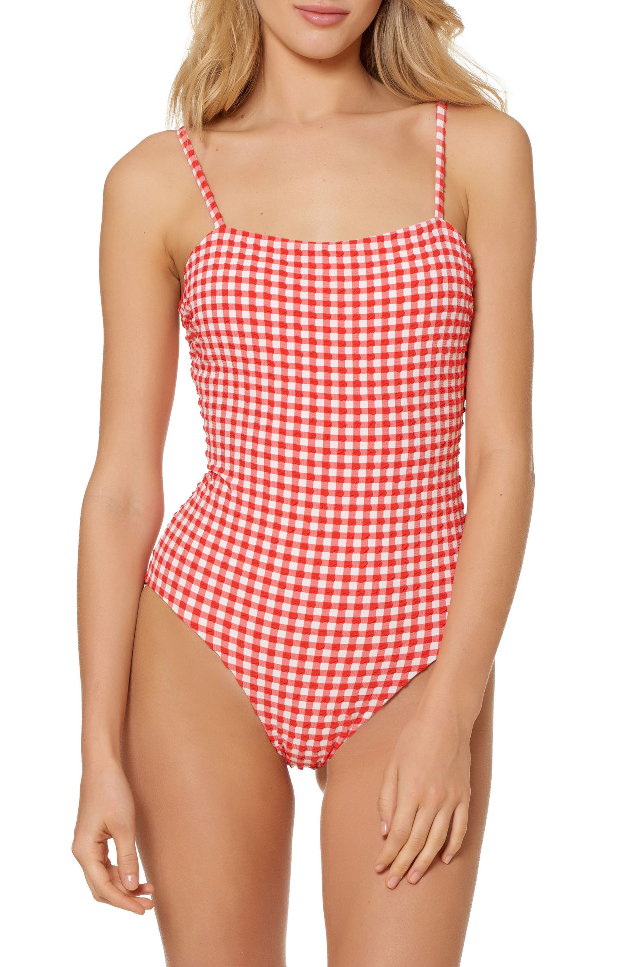 red gingham swimsuit