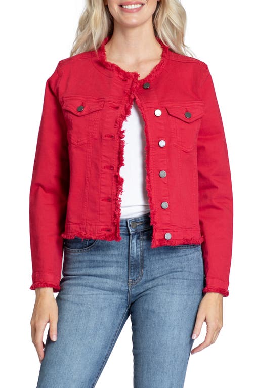 APNY Frayed Collarless Denim Jacket in Red at Nordstrom, Size Small