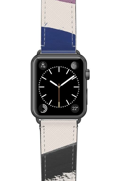 CASETiFY Zebra Pop Saffiano Faux Leather Apple Watch Band in White/Space Grey