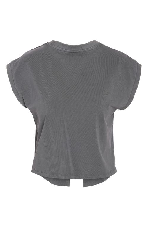 Shop Noisy May Katinka Split Back Stretch Cotton T-shirt In Charcoal Gray Detail
