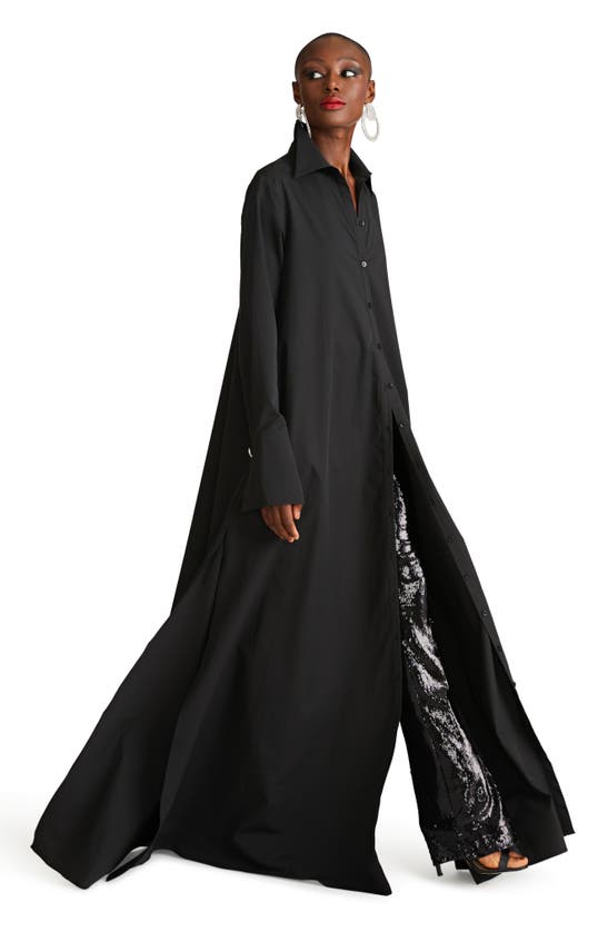 HALSTON HALSTON IMARI LONG SLEEVE COTTON POPLIN SHIRTDRESS