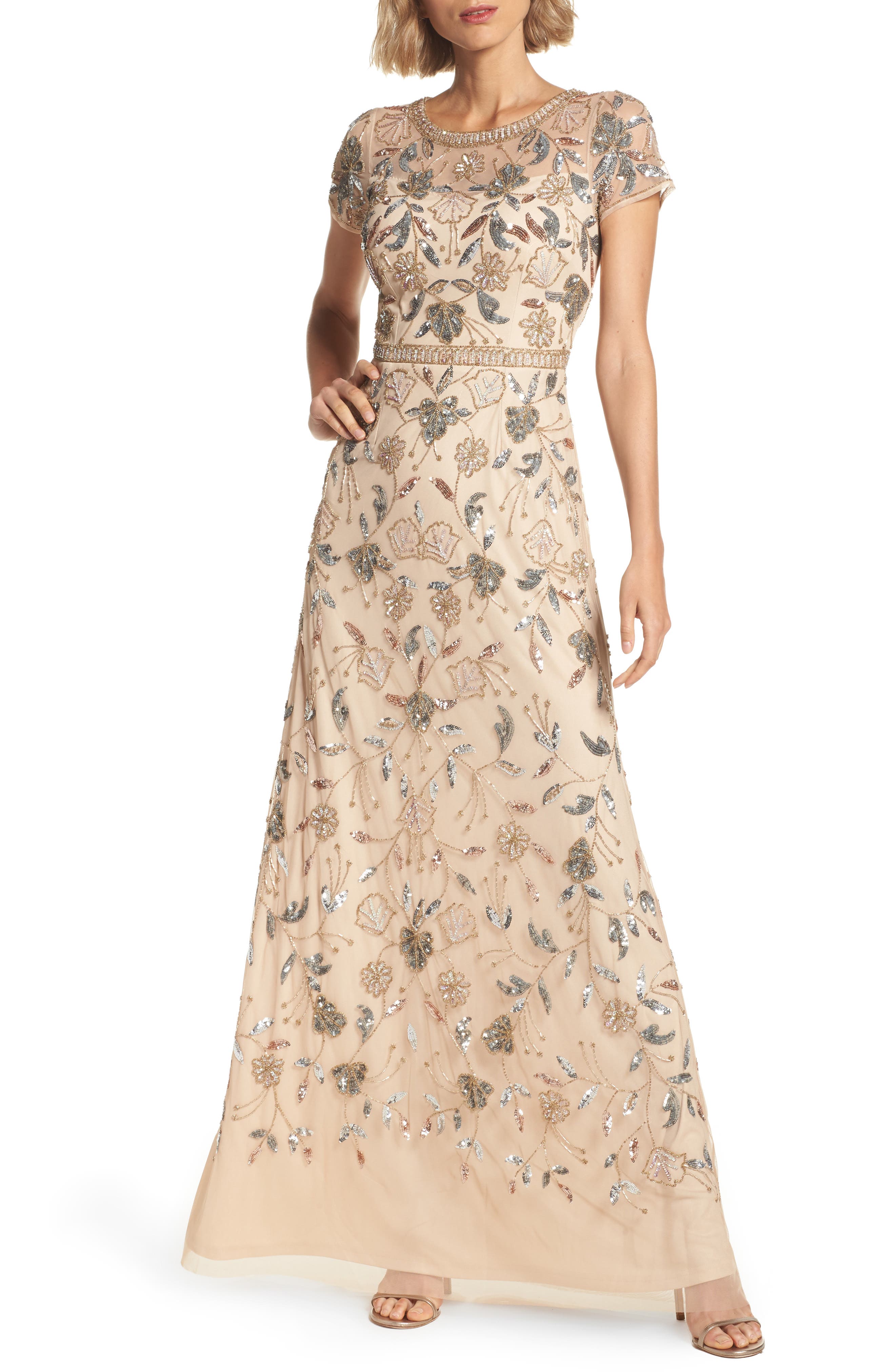 adrianna papell embellished illusion dress