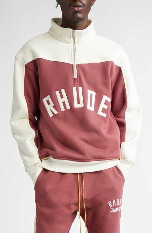 Shop Rhude Chamonix Cotton Half Zip Pullover In Maroon/off White