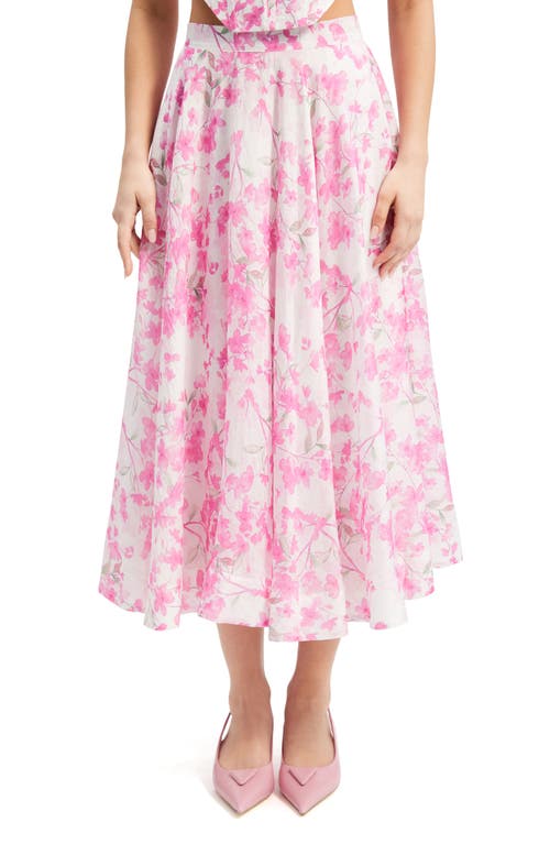 Mirabelle Floral Print Midi Skirt in Pink Floral