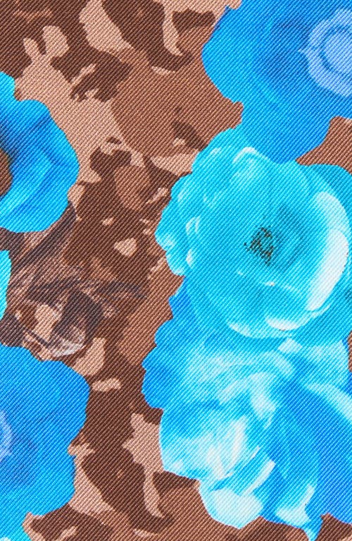 Clifton Wilson Blue & Brown Floral Silk Pocket Square In Blue