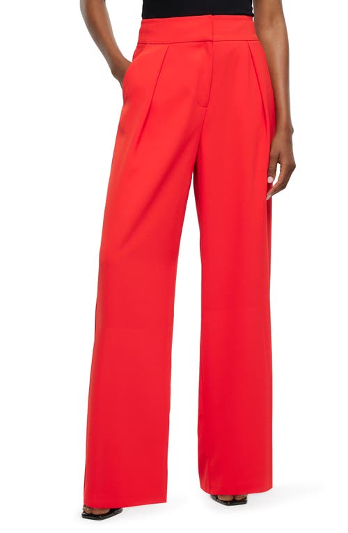 Pleated Wide Leg Trousers in Red