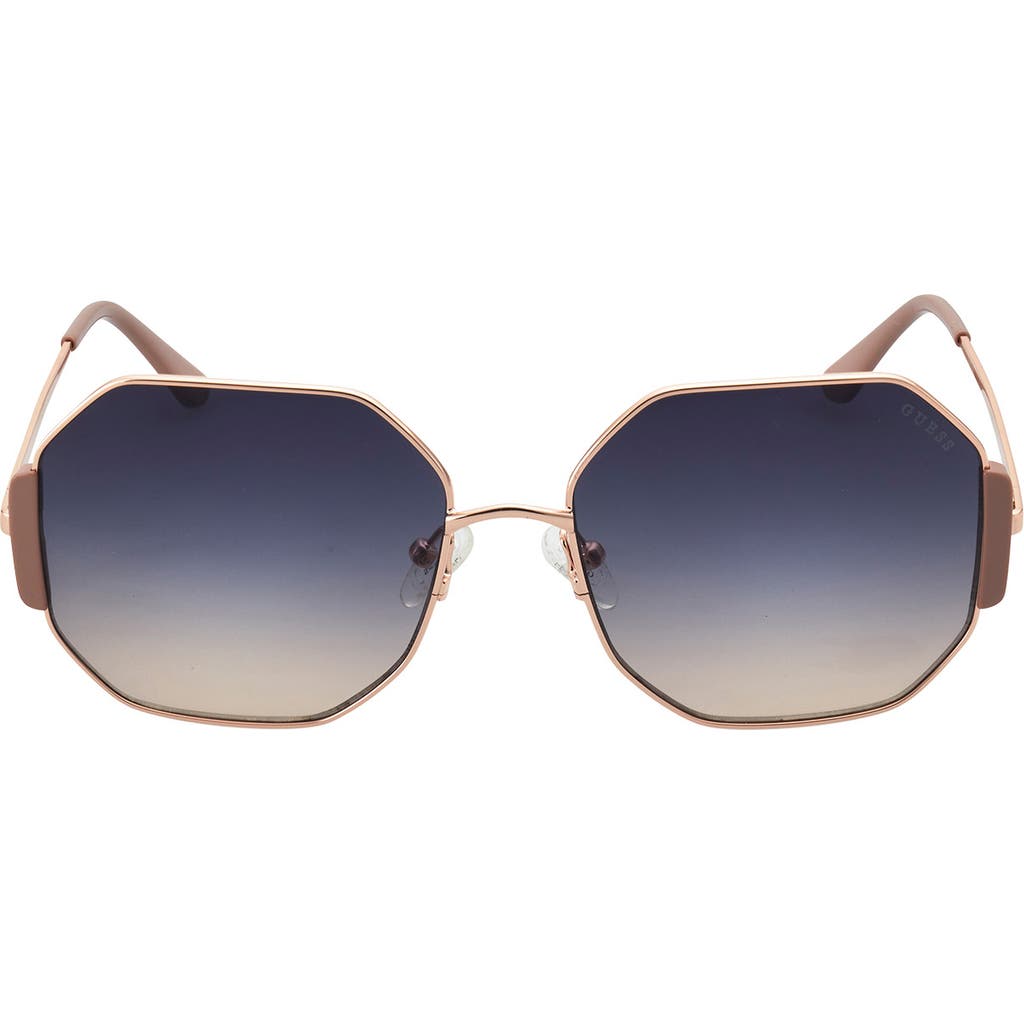 Guess 60mm Geometric Sunglasses In Shiny Rose Gold/blue