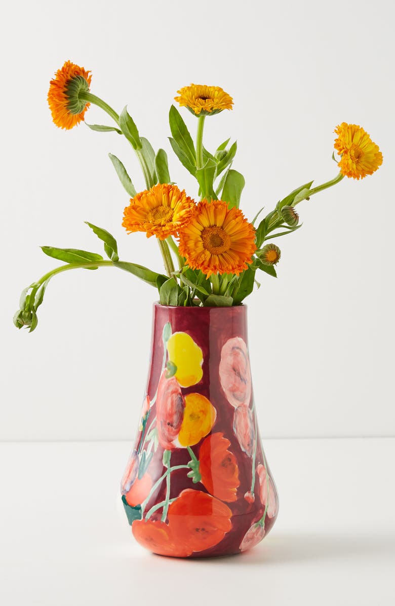 ANTHROPOLOGIE HOME Anthropologie Medium Lizzie Vase, Main, color, RED