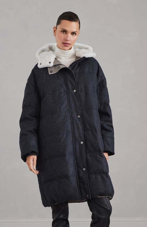 Shop Brunello Cucinelli Virgin Wool Flannel Down Parka With Detachable Shearling Insert And Shiny Zipper  In Medium Grey