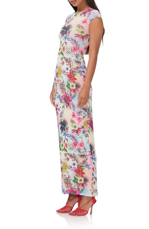 Shop Afrm Cody Printed Cap Sleeve Mesh Maxi Dress In Tropical Convo