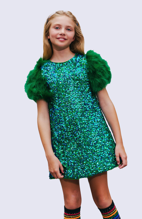 Shop Lola + The Boys Feather Party Dress In Jade