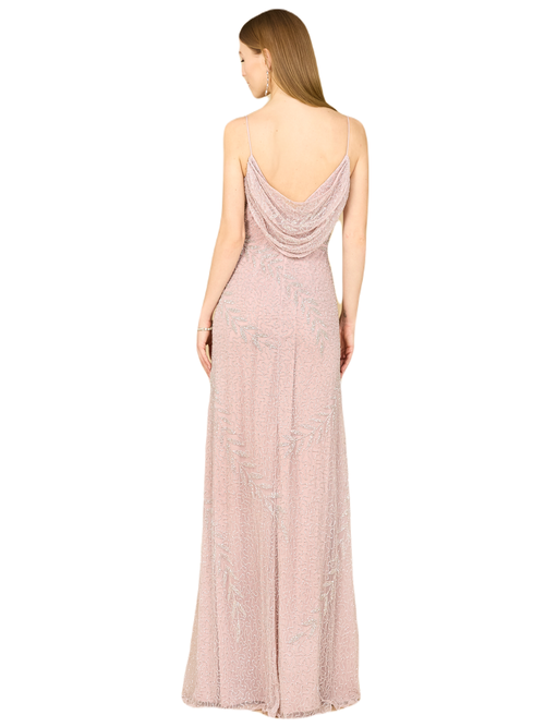 Lara New York Beaded Spaghetti Strap Navy Full-length Gown In Blush