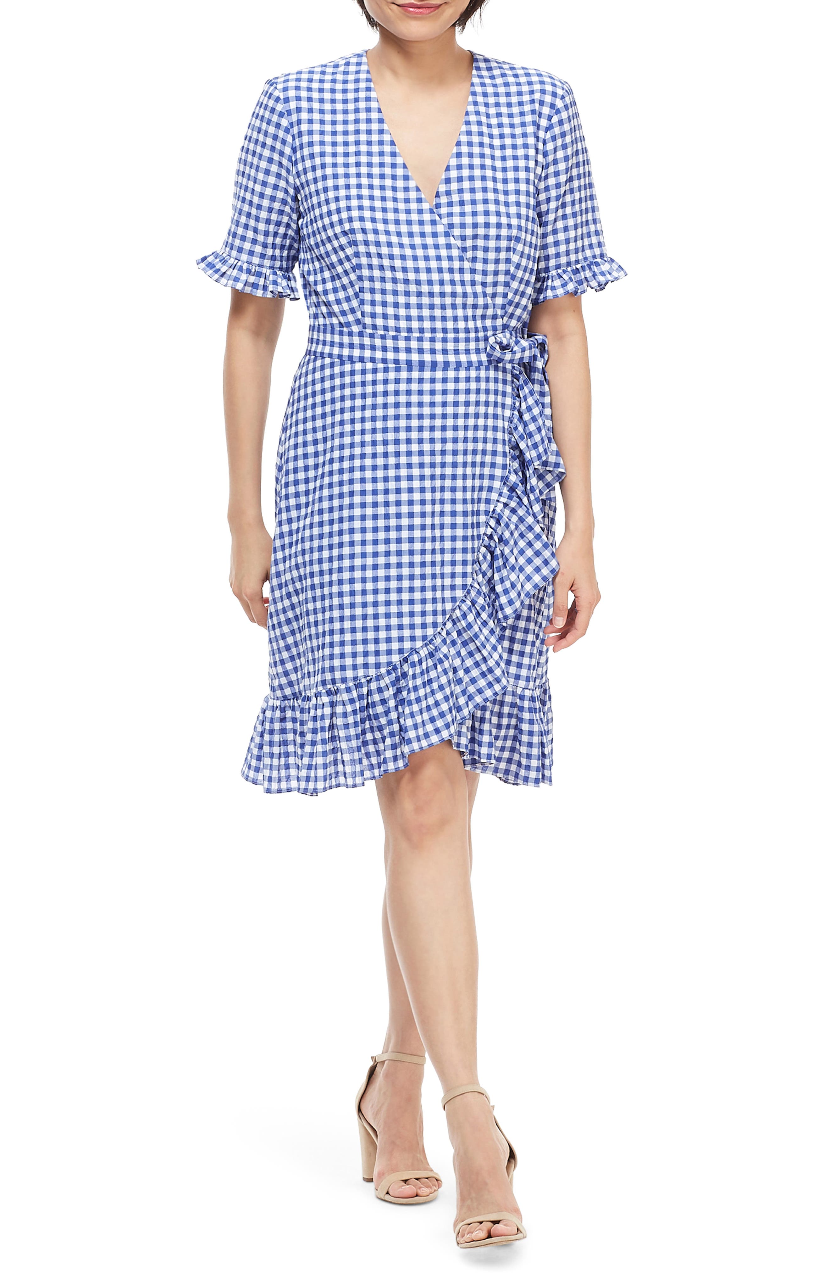 Maggy London Faux Wrap Ruffle Dress, Blue