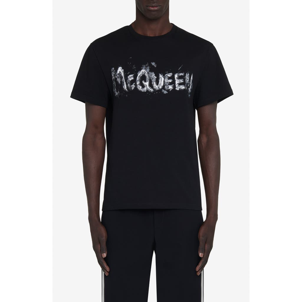 Shop Alexander Mcqueen Logo Cotton Graphic T-shirt In Black/grey