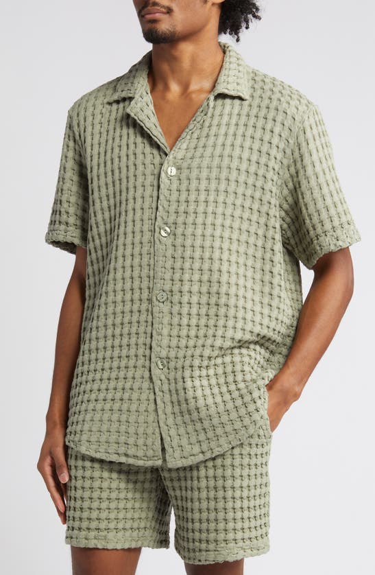 Oas Waffle Knit Camp Shirt In Green