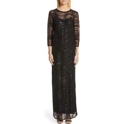 Emporio Armani Sequin Embellished Overlay Gown, US / 48 IT - Black