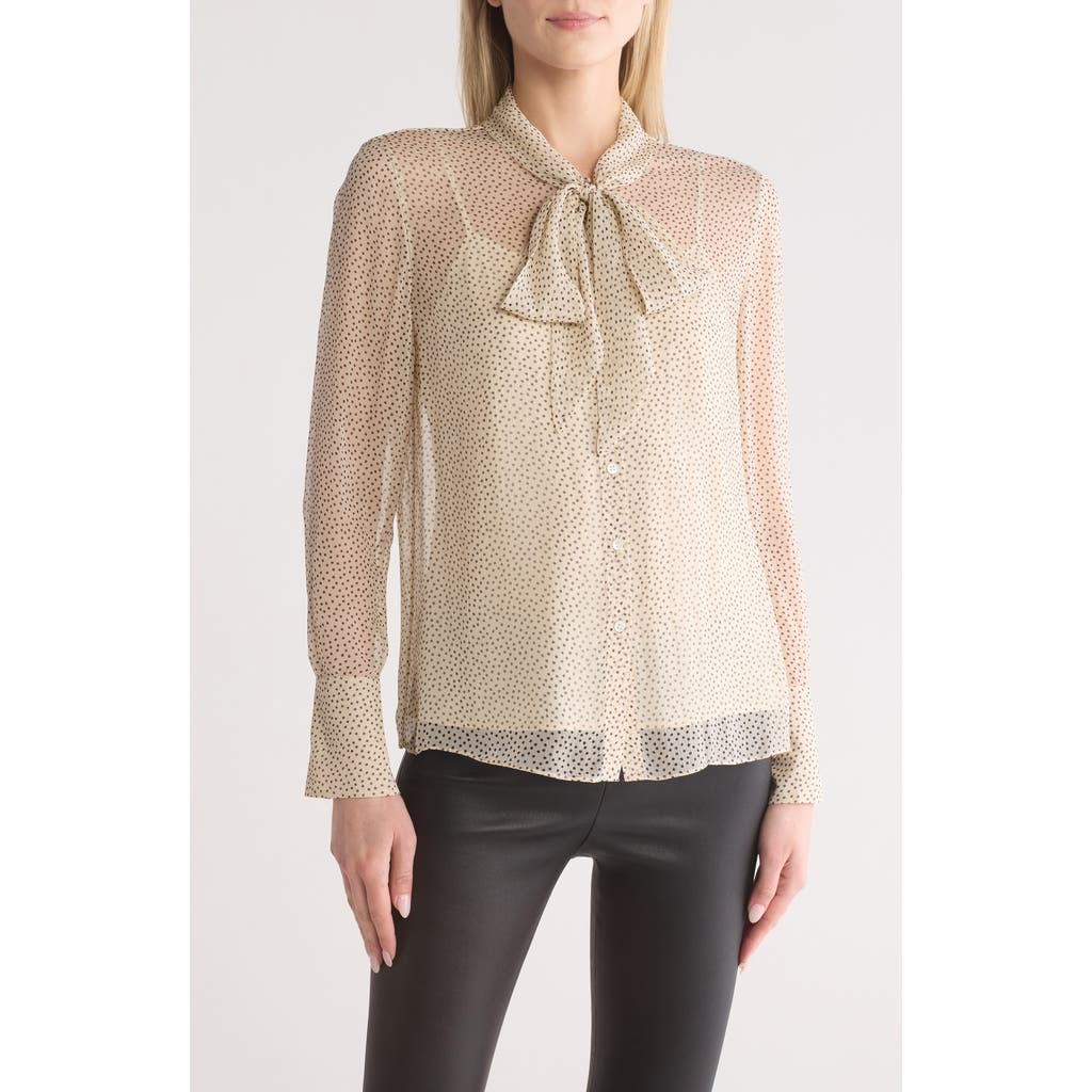 Theory Tie Neck Silk Button-up Shirt In Oatmeal Multi